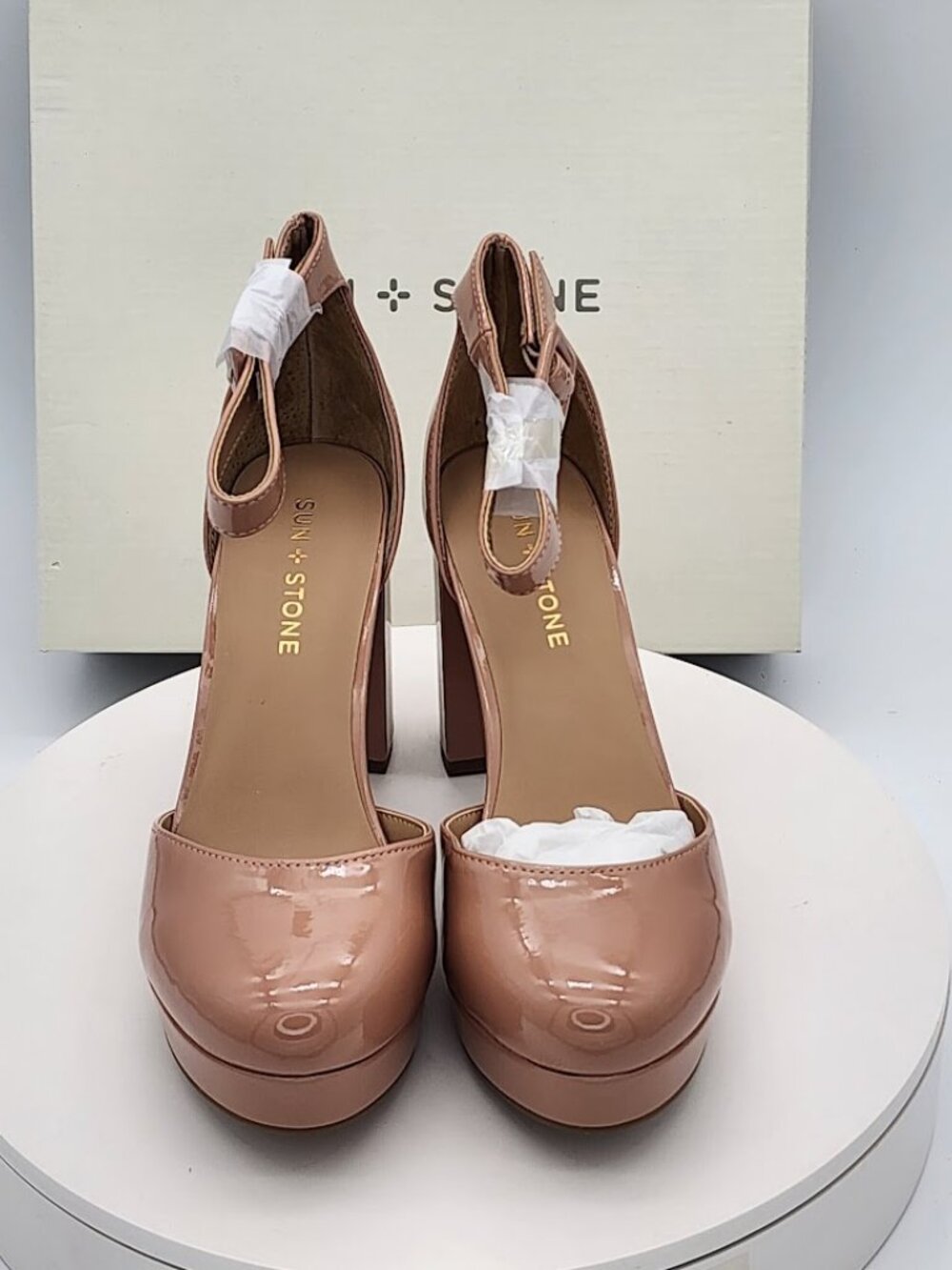 Sun + Stone Birdey Peony Patent Platform Ankle Strap Heels Size 8.5 - Picture 8 of 10